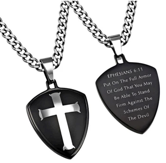 Armor of God Shield Cross Necklace | Men's Christian Jewelry | 24" Chain