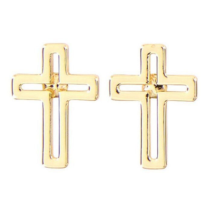 Gold Cross Earrings - Cutout Christian Jewelry for Women | 1" x 2"
