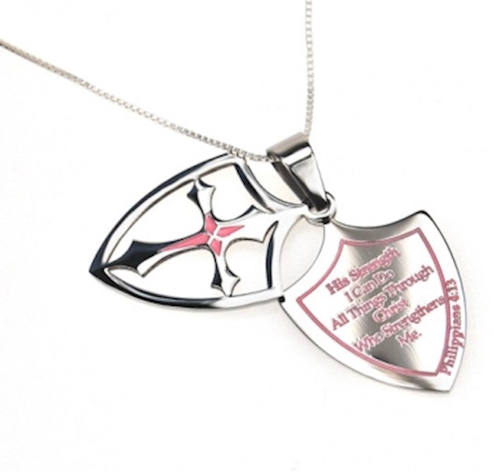 Strength Shield Cross Necklace 18" | Christian Jewelry | Isaiah 40:31