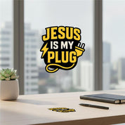 Jesus Is My Plug UV Sticker – Yellow Power Edition