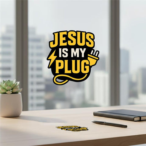Jesus Is My Plug UV Sticker – Yellow Power Edition