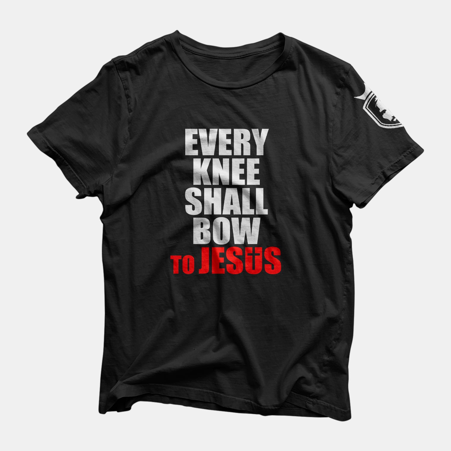 Everykneejesusblkredblktee.jpg